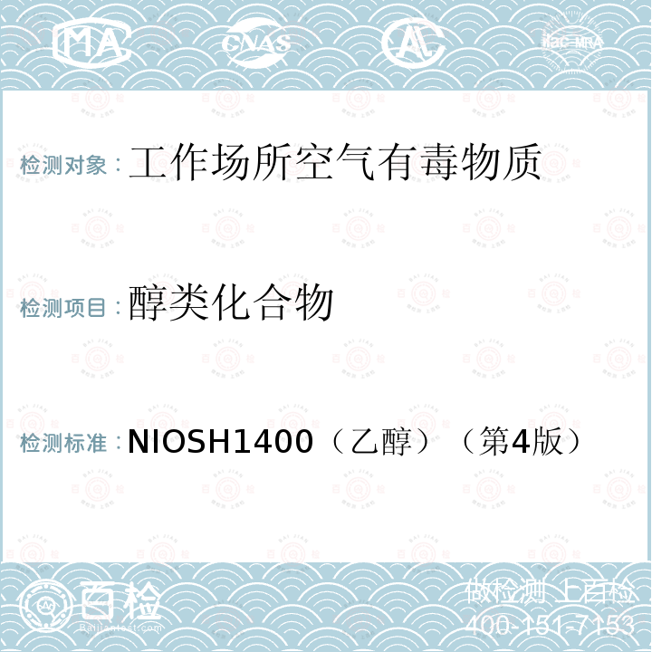 醇类化合物 气相色谱测定  工作场所空气中醇类化合物 NIOSH1400（乙醇）（第4版）