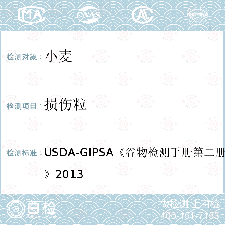 损伤粒 USDA-GIPSA《谷物检测手册 第二册，第13章 小麦》2013 USDA-GIPSA《谷物检测手册第二册，第13章小麦》2013