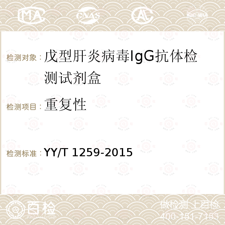 重复性 戊型肝炎病毒IgG抗体检测试剂盒（酶联免疫吸附法） YY/T 1259-2015