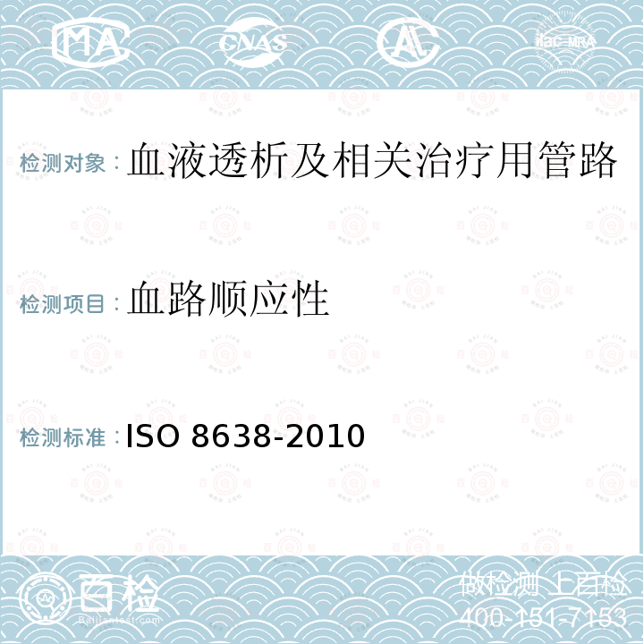 血路顺应性 心血管植入物和体外系统 血液透析器、血液透析滤过器和血液滤过器的体外循环血路 ISO 8638-2010