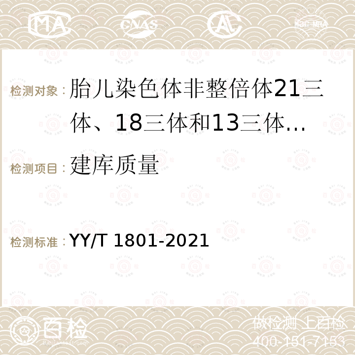 建库质量 胎儿染色体非整倍体21三体、18三体和13三体检测试剂盒（高通量测序法） YY/T 1801-2021