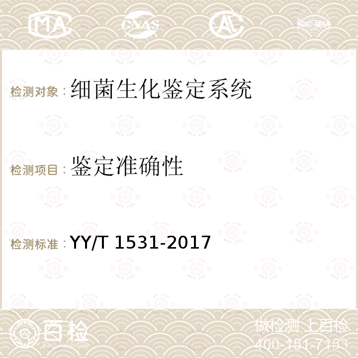 鉴定准确性 细菌生化鉴定系统 YY/T 1531-2017