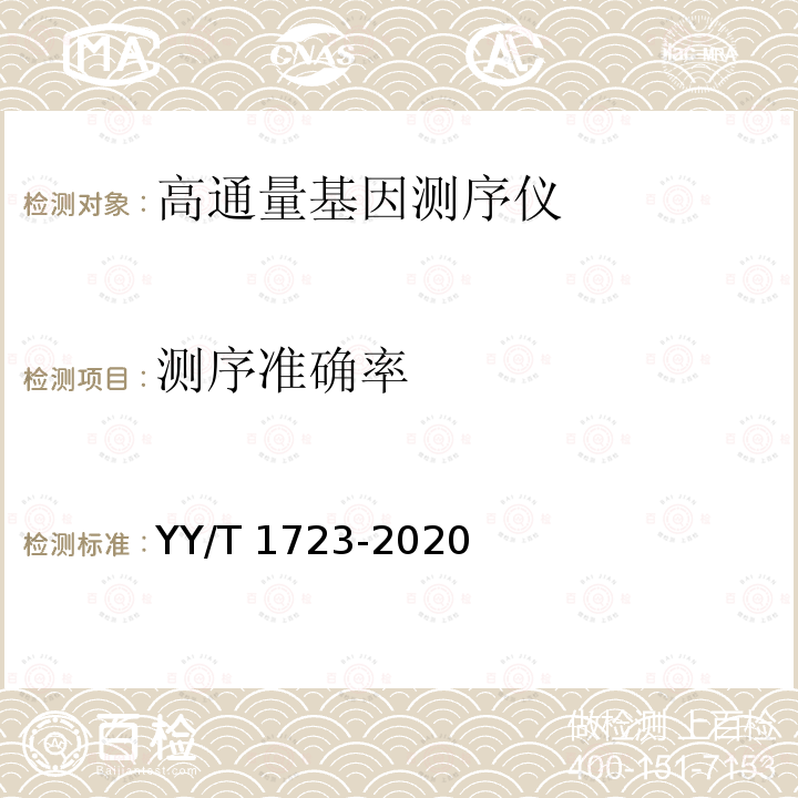 测序准确率 高通量基因测序仪 YY/T 1723-2020