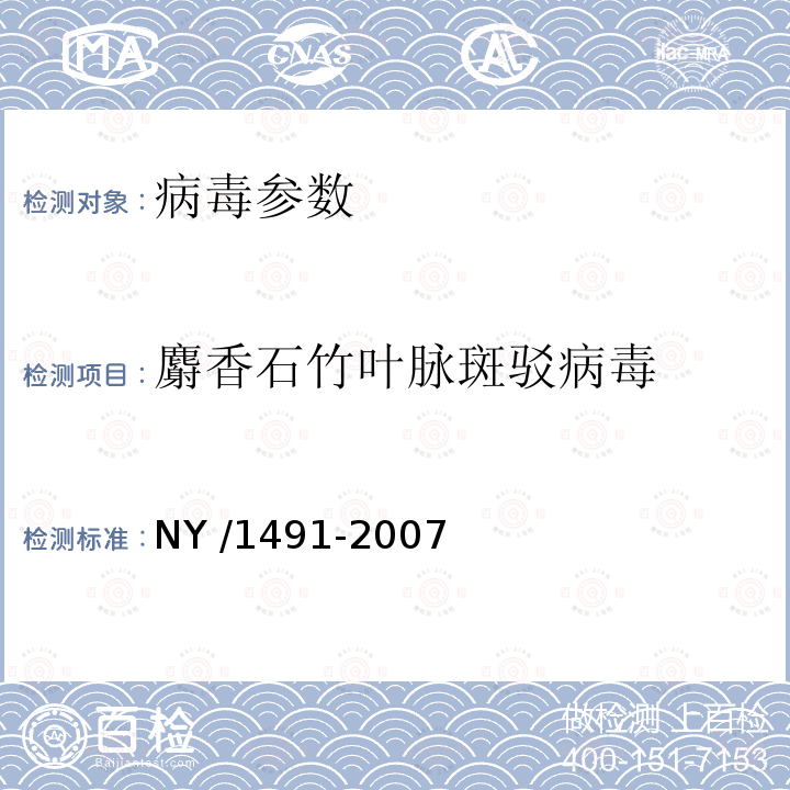 麝香石竹叶脉斑驳病毒 花卉植物病毒检测规程 NY /1491-2007