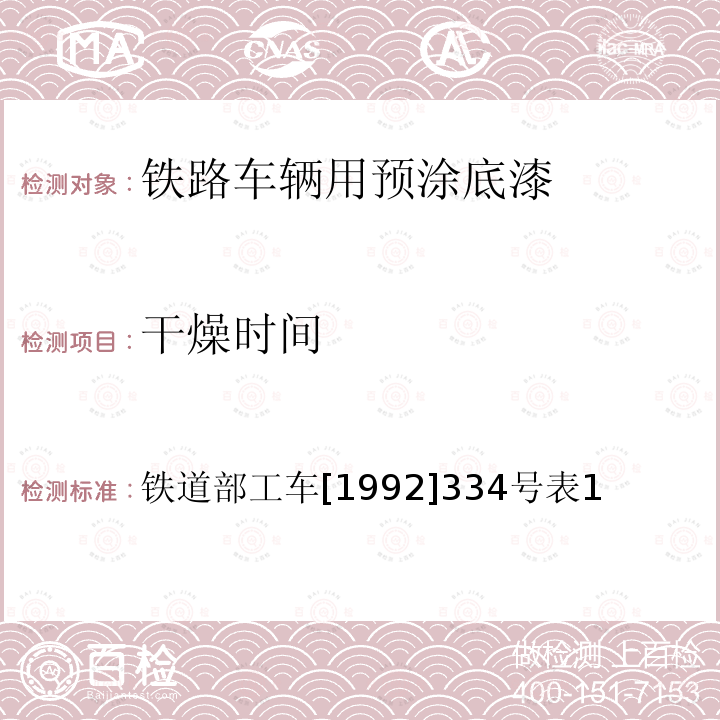 干燥时间 单组份环氧、丙烯酸预涂底漆技术条件 铁道部工车[1992]334号表1