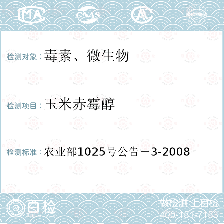 玉米赤霉醇 《动物性食品中玉米赤霉醇残留检测酶联免疫吸附法和气相色谱－质谱法》 农业部1025号公告－3-2008