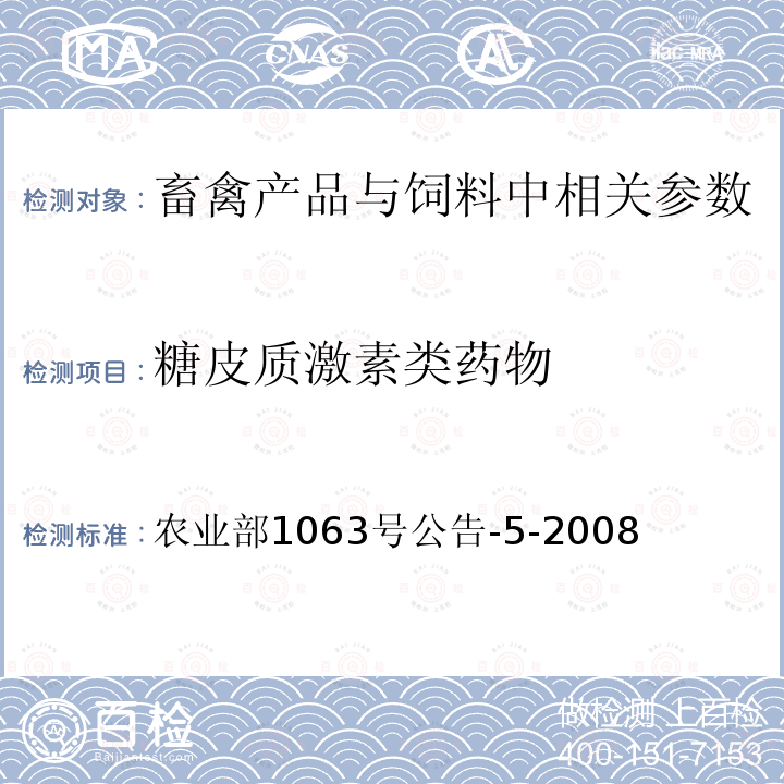 糖皮质激素类药物 饲料中9种糖皮质激素的检测液相色谱－串联质谱法 农业部1063号公告-5-2008