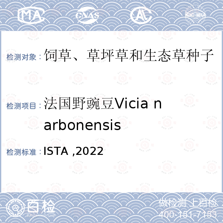 法国野豌豆Vicia narbonensis 国际种子检验规程 ISTA ,2022