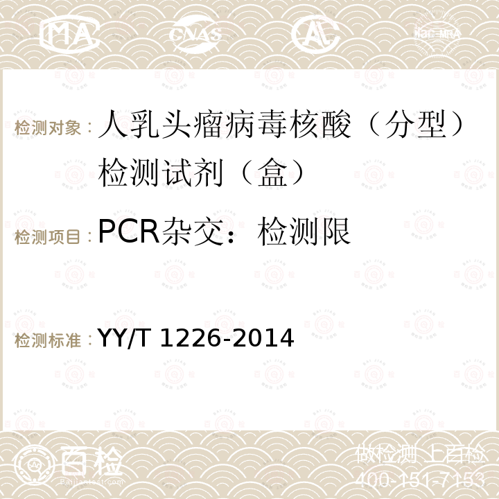 PCR杂交：检测限 人乳头瘤病毒核酸（分型）检测试剂（盒） YY/T 1226-2014