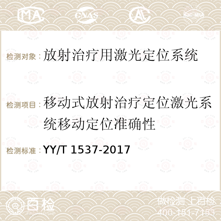 移动式放射治疗定位激光系统移动定位准确性 放射治疗用激光定位系统性能和试验方法 YY/T 1537-2017