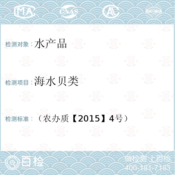 海水贝类 农业部办公厅关于印发茄果类蔬菜等58类无公害农产品检测目录的通知（农办质【2015】4号 （农办质【2015】4号）