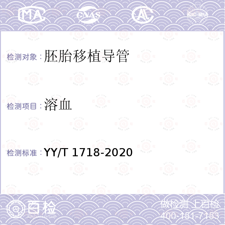 溶血 人类体外辅助生殖技术用医疗器械胚胎移植导管 YY/T 1718-2020