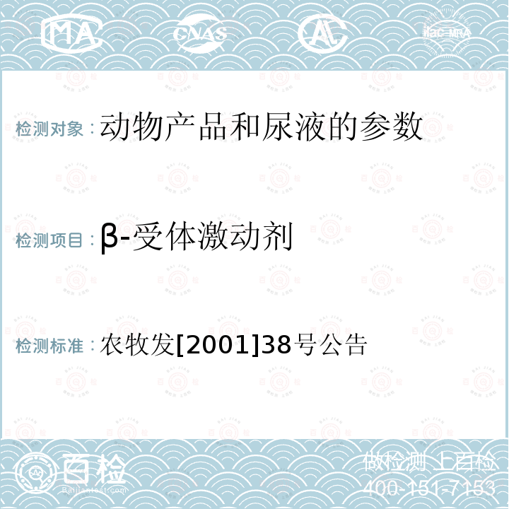 β-受体激动剂 猪尿中克伦特罗检测方法——酶联免疫吸附测定法 农牧发[2001]38号公告