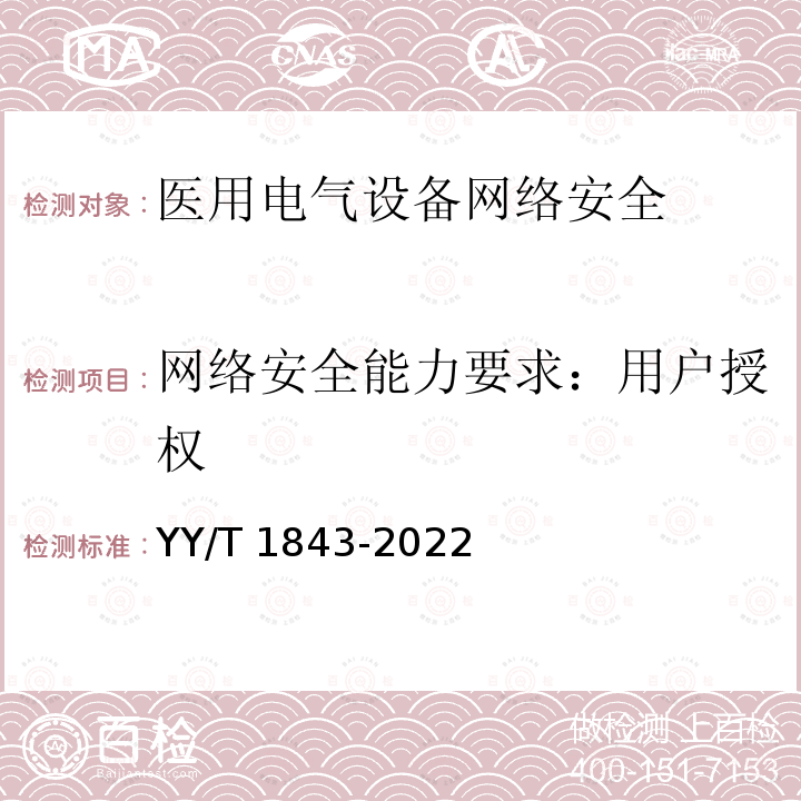 网络安全能力要求：用户授权 医用电气设备网络安全基本要求 YY/T 1843-2022