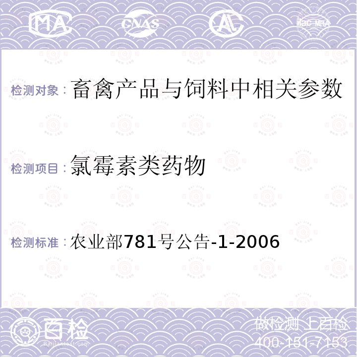 氯霉素类药物 动物源食品中氯霉素残留量的测定气相色谱-质谱法 农业部781号公告-1-2006