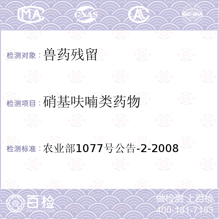 硝基呋喃类药物 水产品中硝基呋喃类代谢物残留量的测定　高效液相色谱法 农业部1077号公告-2-2008