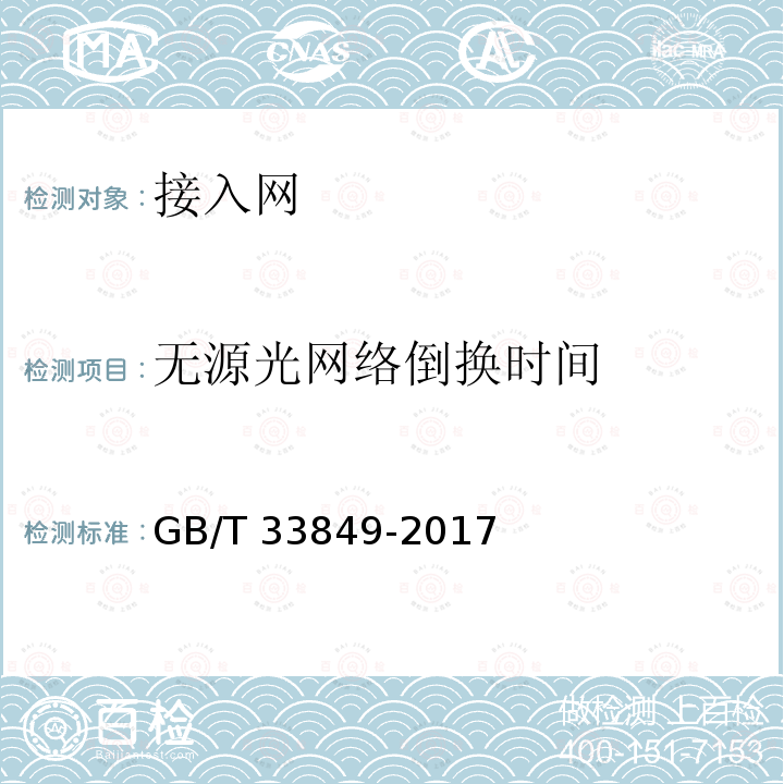 无源光网络倒换时间 《接入网设备测试方法 吉比特的无源光网络(GPON)》 GB/T 33849-2017