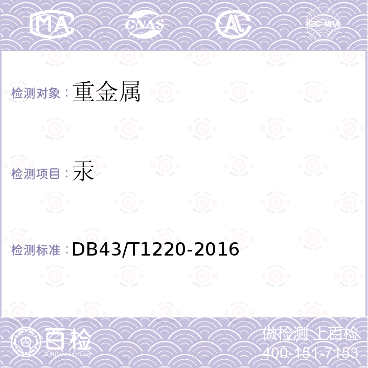 汞 土壤中铜、锌、铅、镉、铬、汞、砷的测定 电感耦合等离子体-质谱法 DB43/T1220-2016