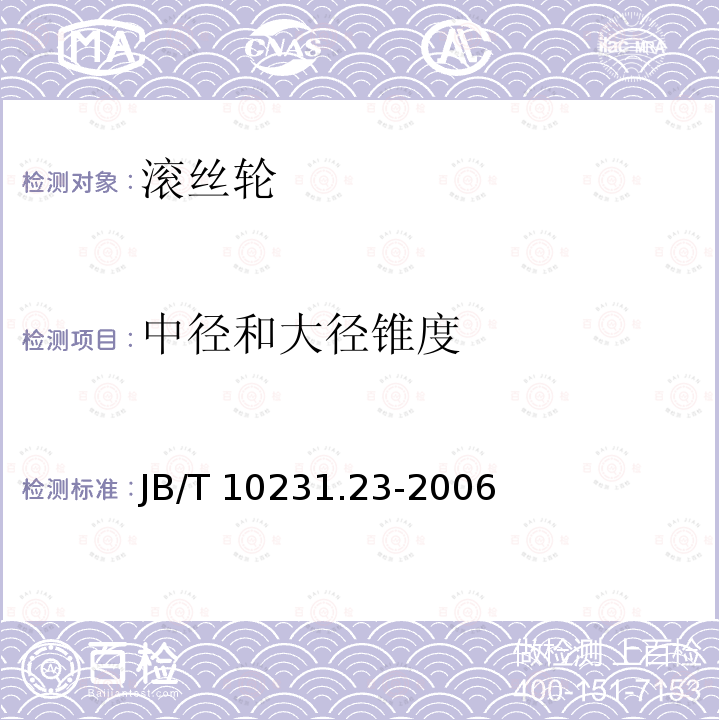 中径和大径锥度 刀具产品检测方法 第23部分:滚丝轮 JB/T 10231.23-2006