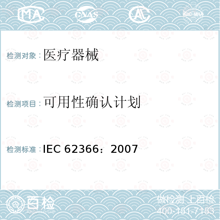 可用性确认计划 医疗器械 可用性工程对医疗器械的应用 IEC 62366：2007