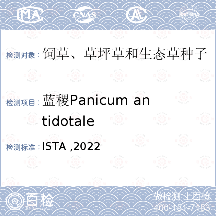 蓝稷Panicum antidotale 国际种子检验规程 ISTA ,2022