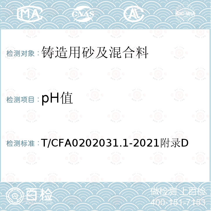 pH值 铸造用硅砂通用技术规范 第1部分：总则 T/CFA0202031.1-2021附录D
