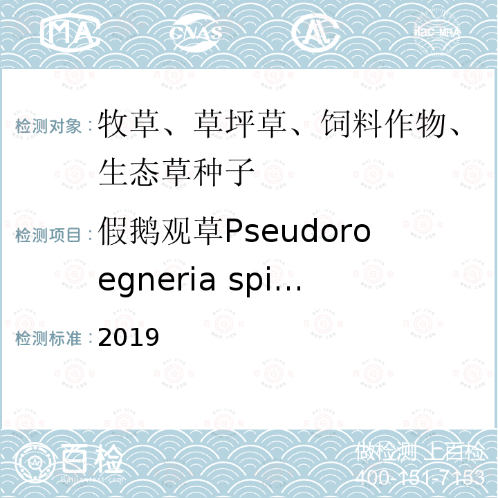 假鹅观草Pseudoroegneria spicata 国际种子检验规程 2019 