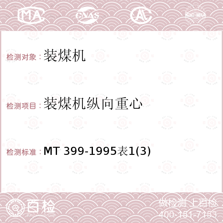 装煤机纵向重心 装煤机检验规范 MT 399-1995表1(3)