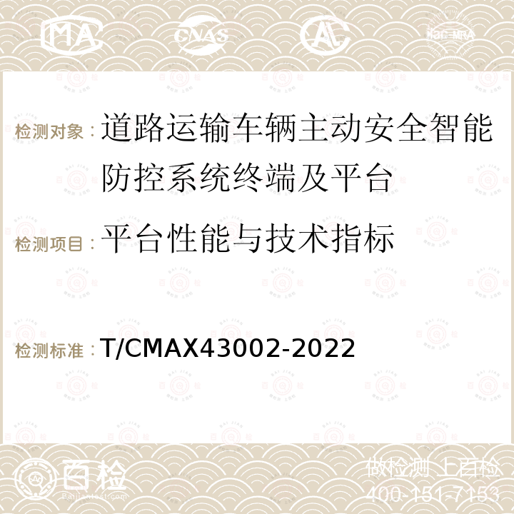 平台性能与技术指标 《商用车智能网联系统平台技术要求》 T/CMAX43002-2022