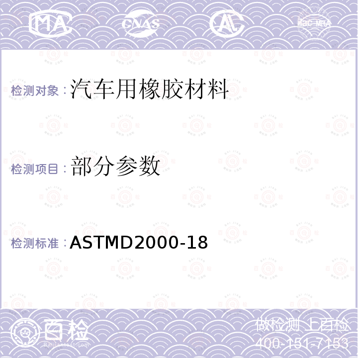 部分参数 汽车用橡胶制品的标准分类系统 ASTMD2000-18