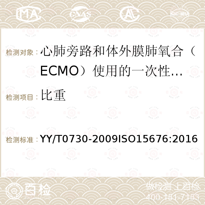 比重 心血管外科植入物和人工器官心肺旁路和体外膜肺氧合（ECMO）使用的一次性使用管道套包的要求 YY/T0730-2009ISO15676:2016