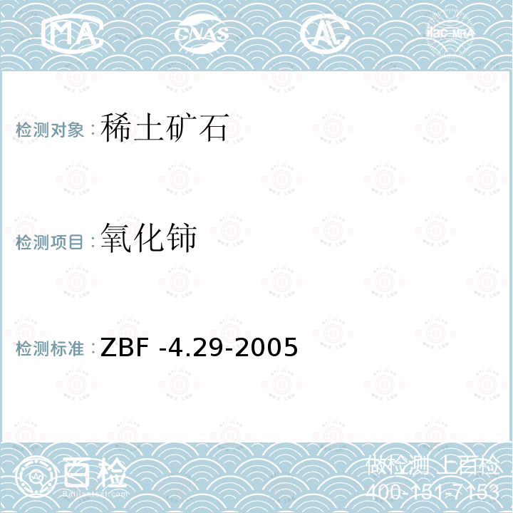 氧化铈 等离子体质谱法测定地质样品中稀土15元素 ZBF -4.29-2005