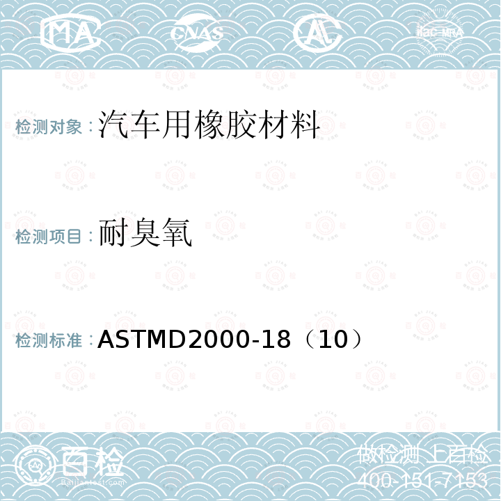 耐臭氧 汽车用橡胶制品的标准分类系统 ASTMD2000-18（10）