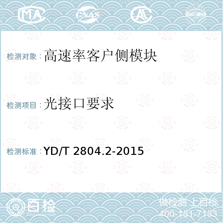 光接口要求 GBPS YD/T 2804.2-2015 40Gbps/100Gbps强度调制可插拔光收发合一模块 第2部分：4x25Gbps YD/T 2804.2-2015