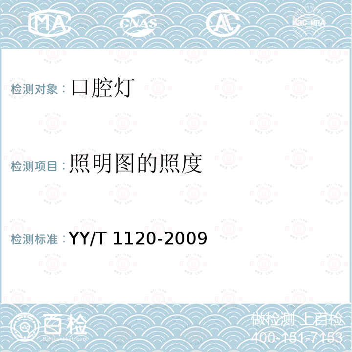 照明图的照度 牙科学 口腔灯 YY/T 1120-2009