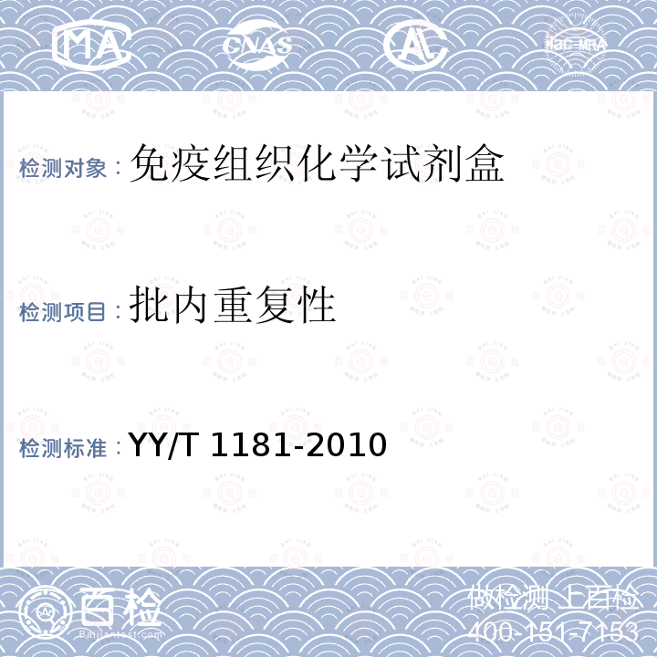 批内重复性 免疫组织化学试剂盒 YY/T 1181-2010