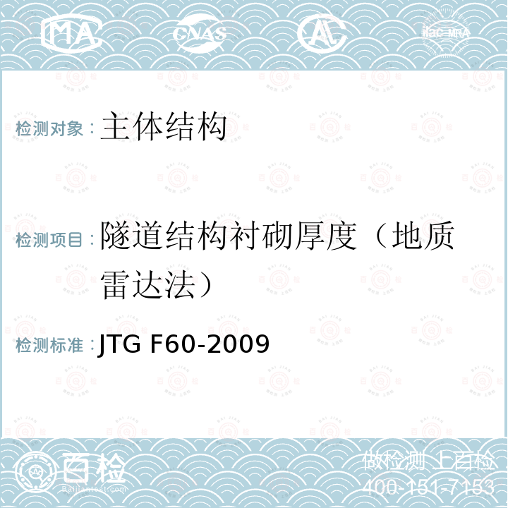 隧道结构衬
砌厚度（地质雷达法） 《公路隧道施工技术规范》 JTG F60-2009