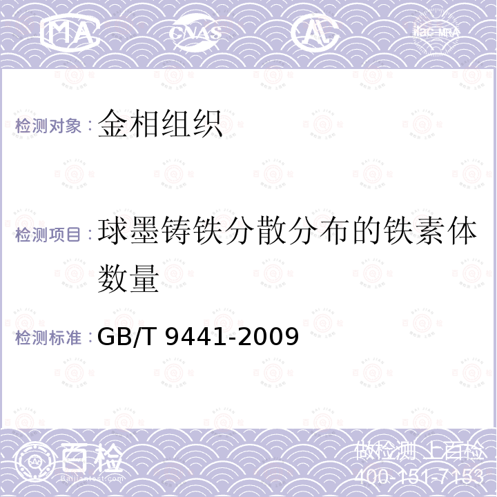 球墨铸铁分散分布的铁素体数量 GB/T 9441-2009 球墨铸铁金相检验