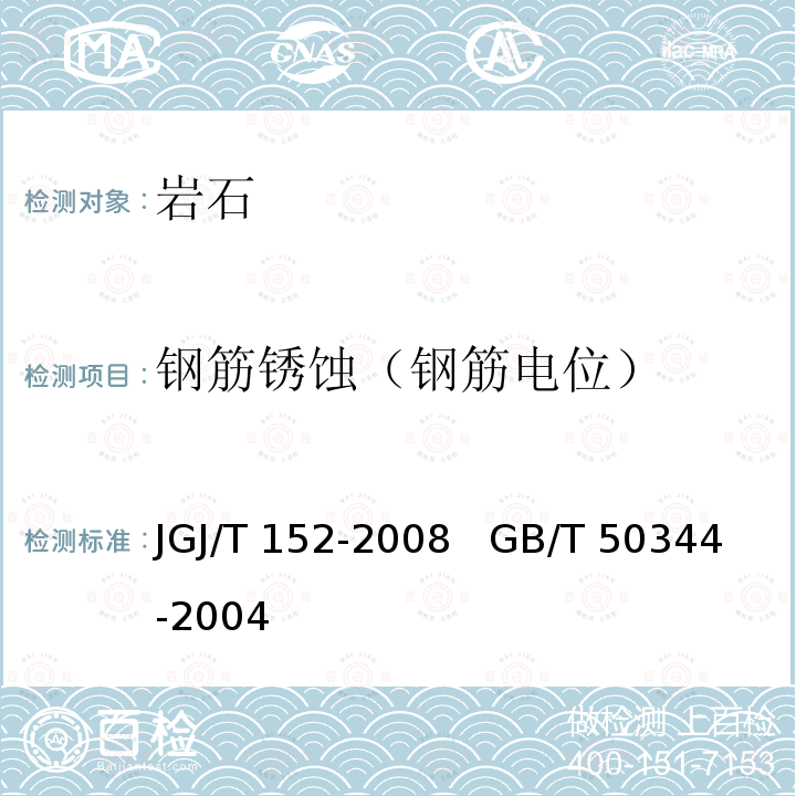 钢筋锈蚀（钢筋电位） JGJ/T 152-2008 混凝土中钢筋检测技术规程(附条文说明)