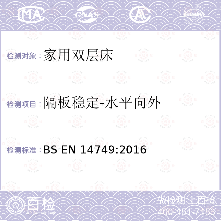 隔板稳定-水平向外 BS EN 14749:2016 《家具-家用和厨房存储装置及厨房工作台-安全要求和试验方法》 