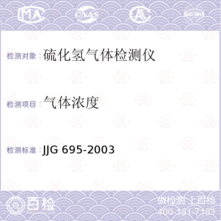 气体浓度 硫化氢气体检测仪检定规程 JJG 695-2003