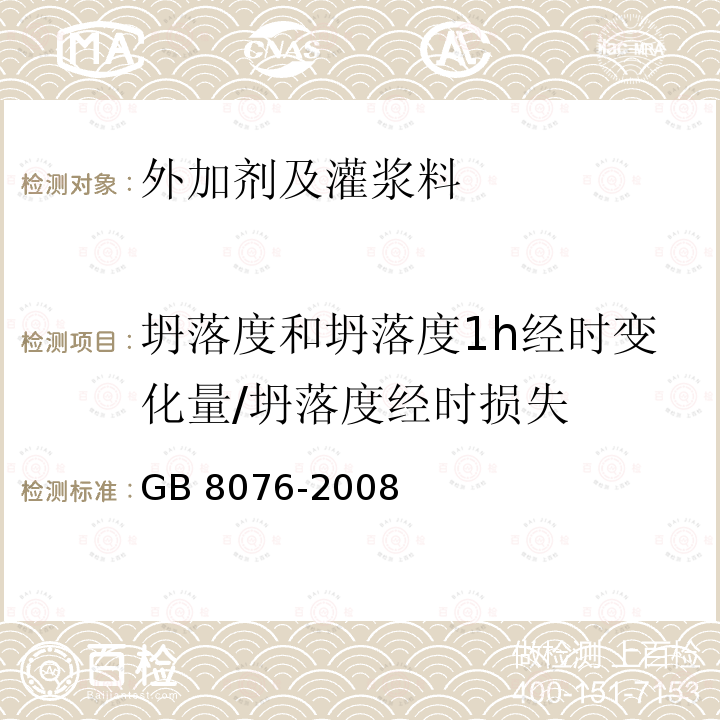 坍落度和坍落度1h经时变化量/坍落度经时损失 GB 8076-2008 混凝土外加剂