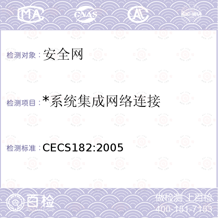 *系统集成网络连接 CECS 182:2005 《智能建筑工程检测规程》 CECS182:2005