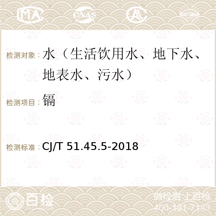 镉 城镇污水水质标准检验方法    总镉的测定                 电感耦合等离子体发射光谱法 CJ/T 51.45.5-2018