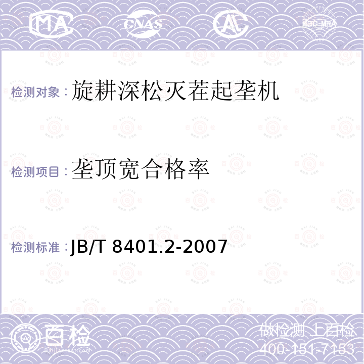 垄顶宽合格率 JB/T 8401.2-2007 旋耕联合作业机械 旋耕深松灭茬起垄机