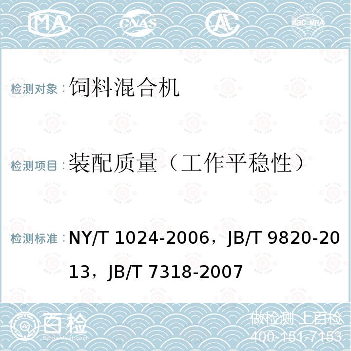 装配质量（工作平稳性） NY/T 1024-2006 饲料混合机质量评价技术规范