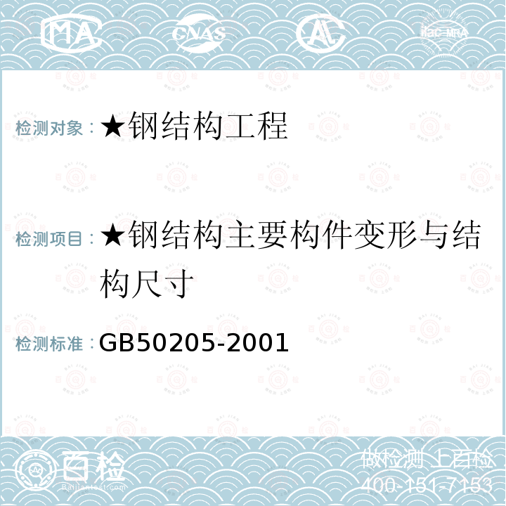 ★钢结构主要构件变形与结构尺寸 GB 50205-2001 钢结构工程施工质量验收规范(附条文说明)