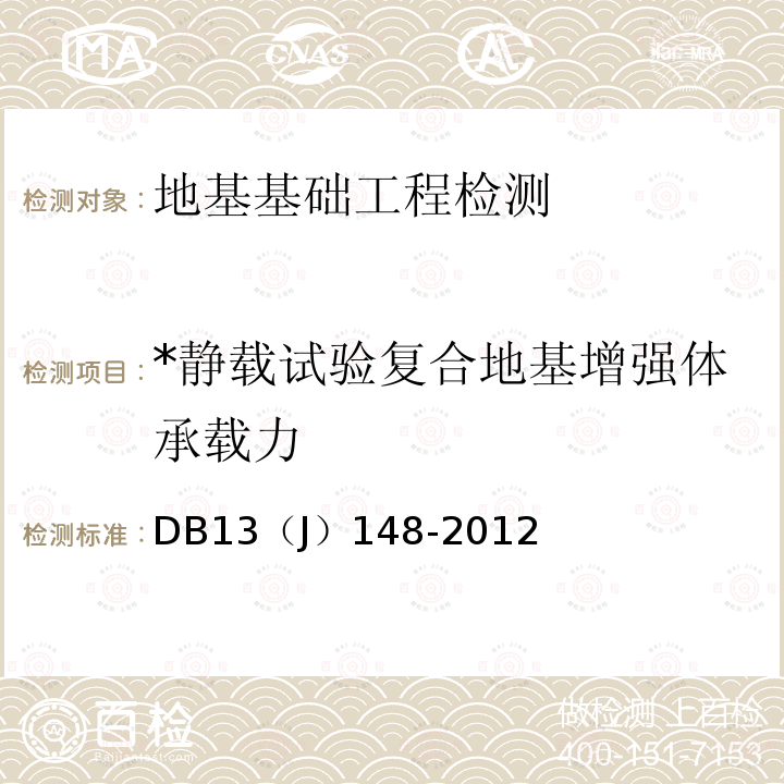 *静载试验复合地基增强体承载力 《建筑地基基础检测技术规程》 DB13（J）148-2012