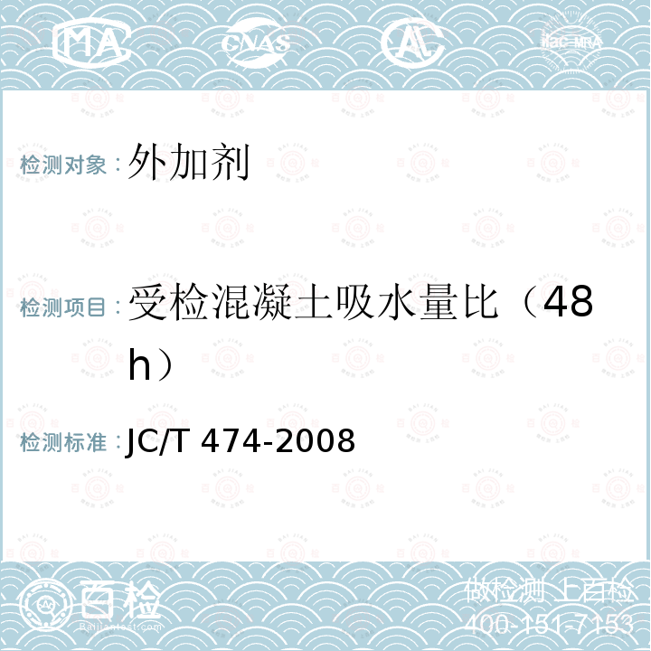 受检混凝土吸水量比（48h） JC/T 474-2008 【强改推】砂浆、混凝土防水剂