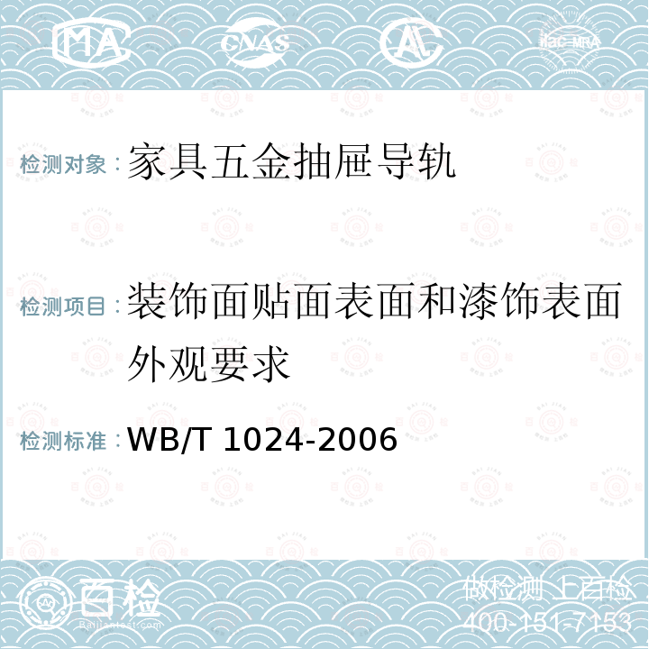 装饰面贴面表面和漆饰表面外观要求 T 1024-2006 《木质门》 WB/